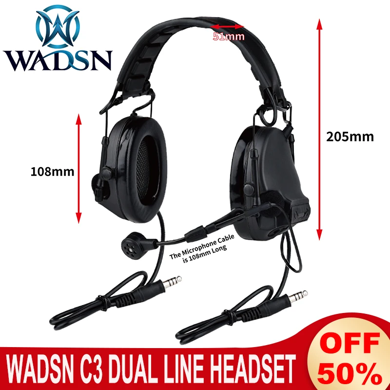 WADSN Dual Line C III Headset C3 7.0 Plug for Walkie-Talkie PTT Hunting Shooting Headphone Civilian Pickup And Noise Reduction