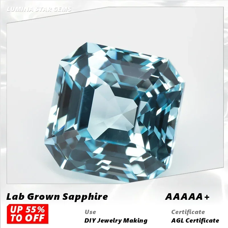 L-Lab-zafiro cultivado con forma de Asscher, Color aguamarina, anillo DIY, collar, pendientes, materiales principales, certificación de calidad extremadamente brillante