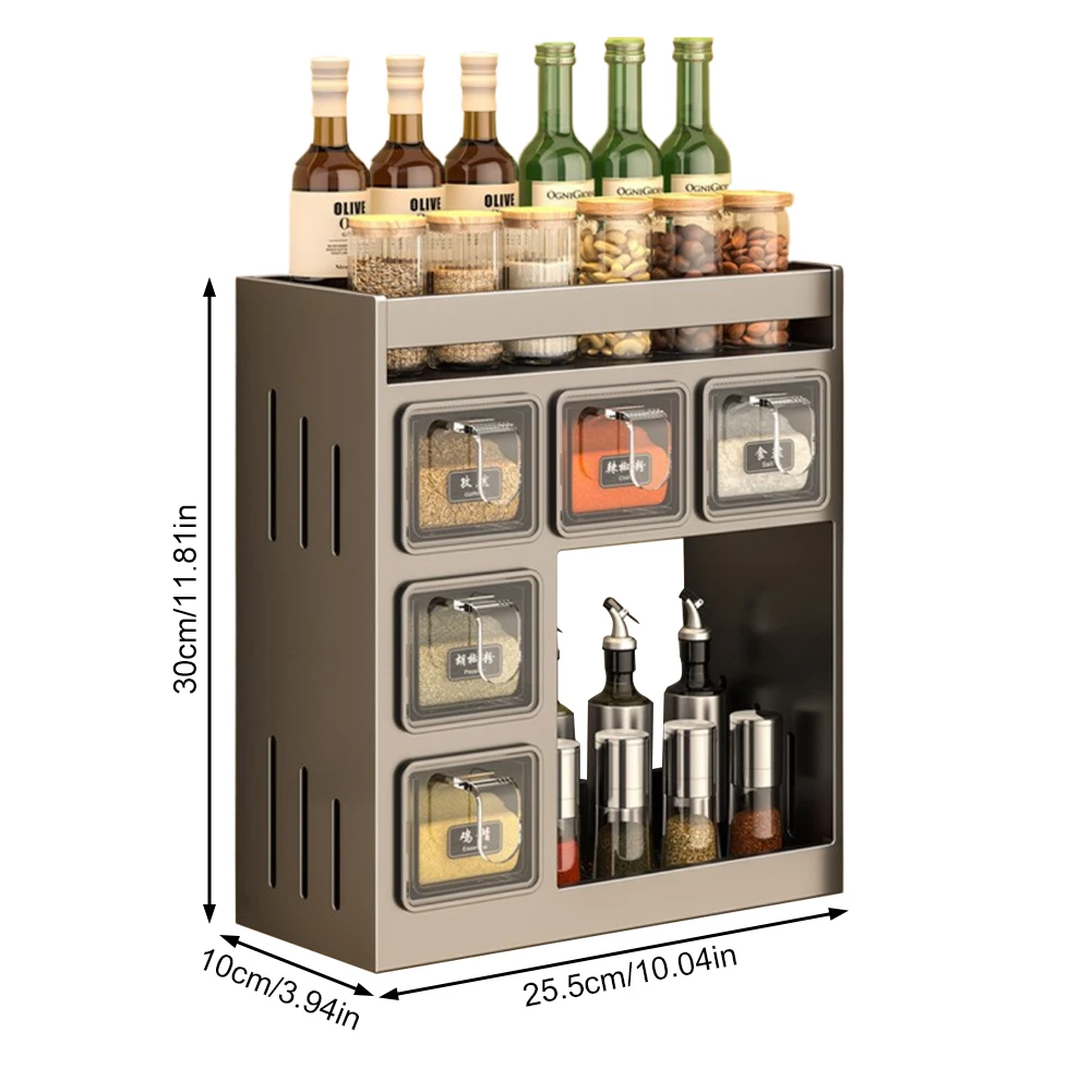 

3-Tier Kitchen Storage Rack Punch-Free Hanging Storage Rack Space-Saving Metal Storage Rack for Seasoning Jar Organize