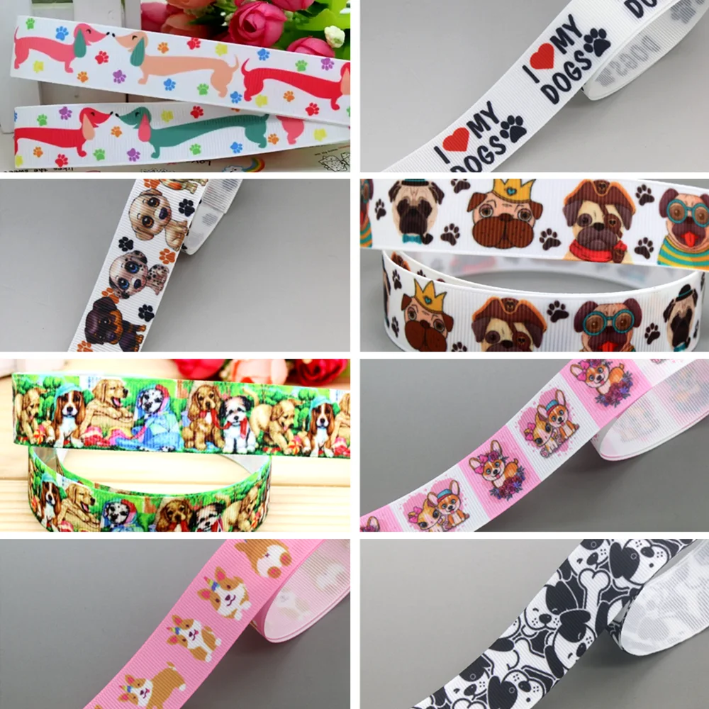 

Лента гросгрейн DHK 22 мм, 5 ярдов, с принтом милых собак, для аксессуаров, украшения головных уборов, ошейников, рукоделия, шитья, E2252