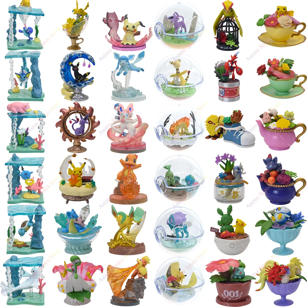 Anime Set Pokemon Figure Underwater World Dark Town Snow Crystal Ball Wreath Teacup Garden Collectible Action Figurine Toys Gift