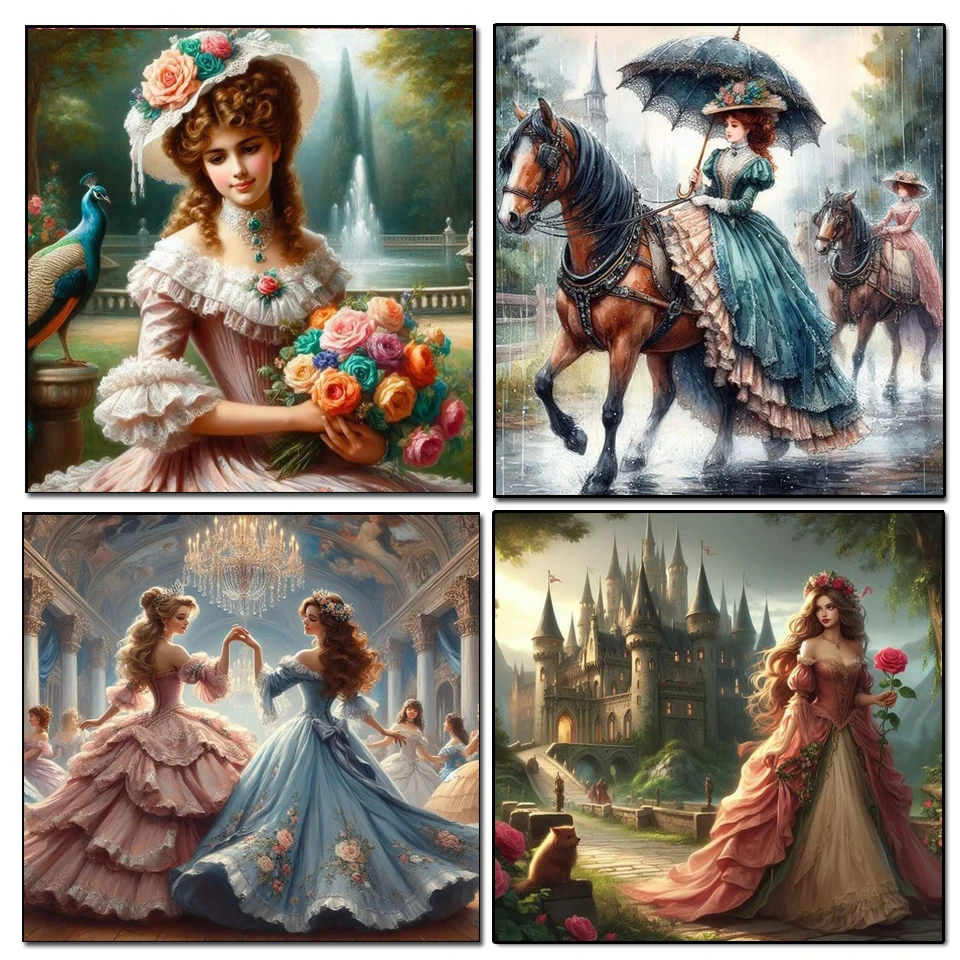 Victorian Lady Beauty Diamond Painting Vintage Princess Castle Rose New Beads ricamo mosaico 5D Kit punto croce diamante pieno