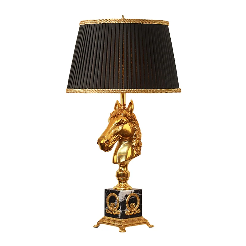 

French full copper horsehead table lamp European style retro luxury living room bedroom bedside study villa ideas