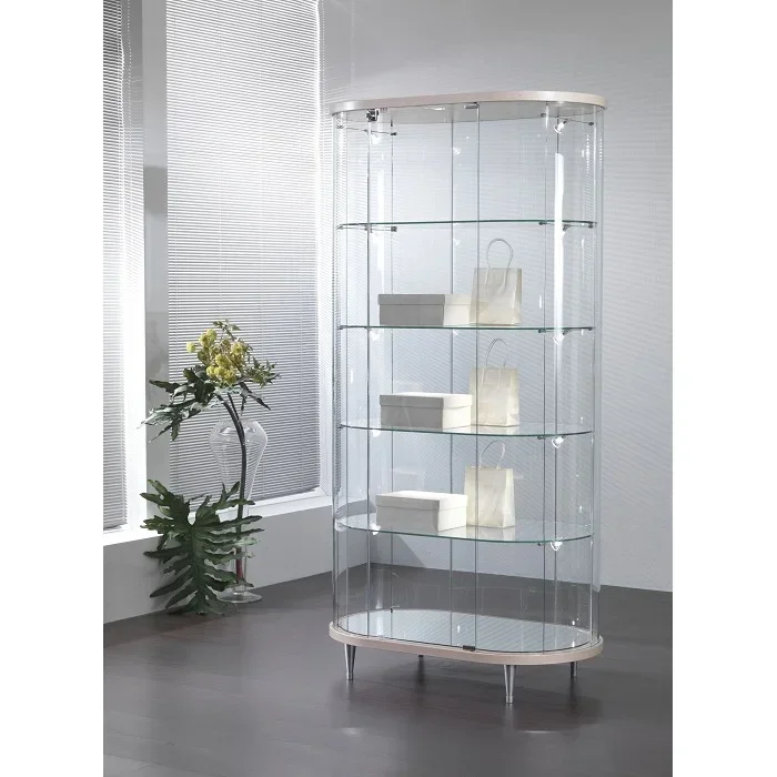Large silver 96x56x190H tempered glass oval display case