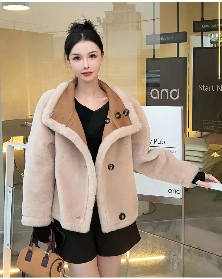 100% wool fur short double-sided granular sheep shear, lamb fur all-in-one coat