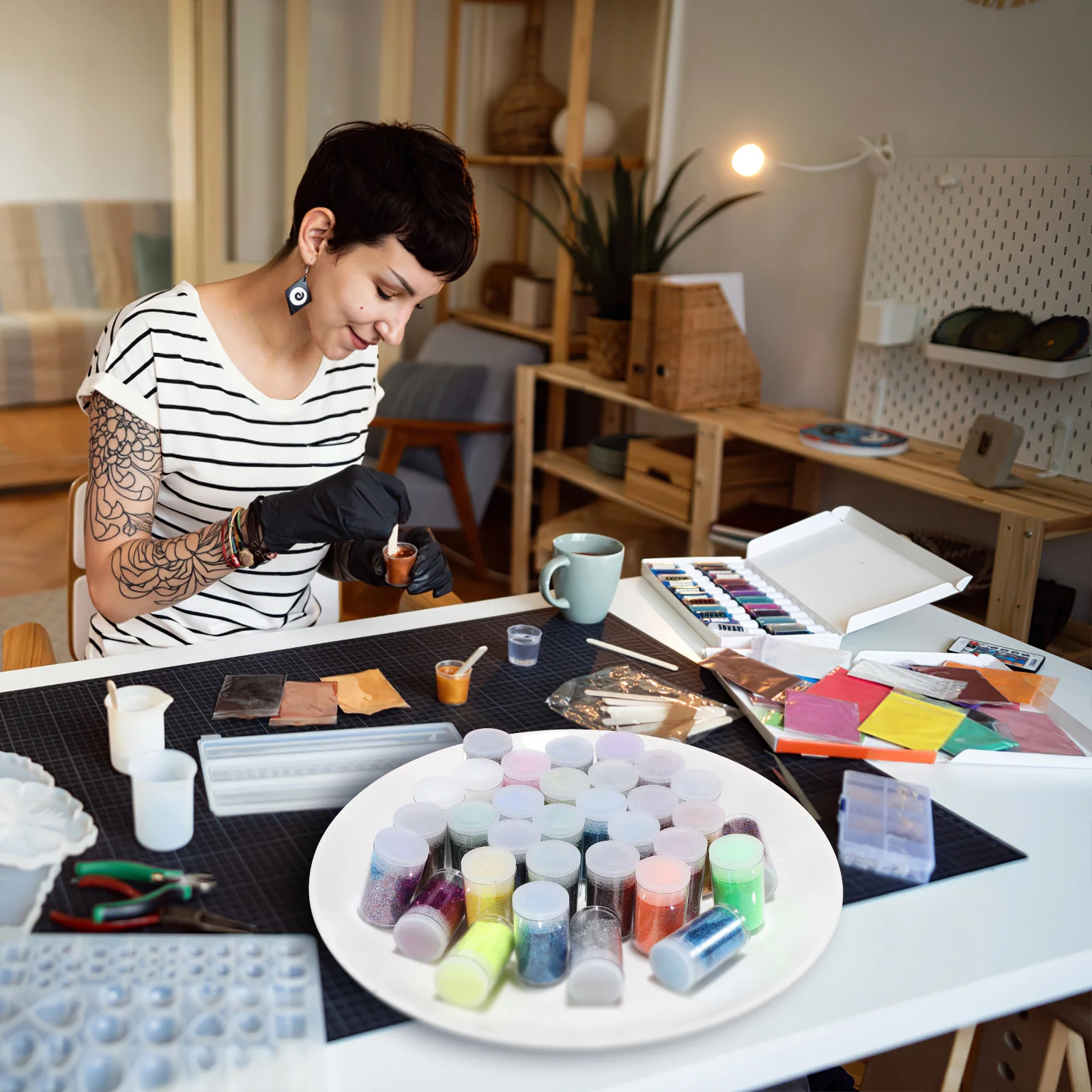 32개입 미세 글리터 병 다양한 글리터 파우더 공예 프로젝트용 레진 아트 벽화 네일 장식 선물 세트