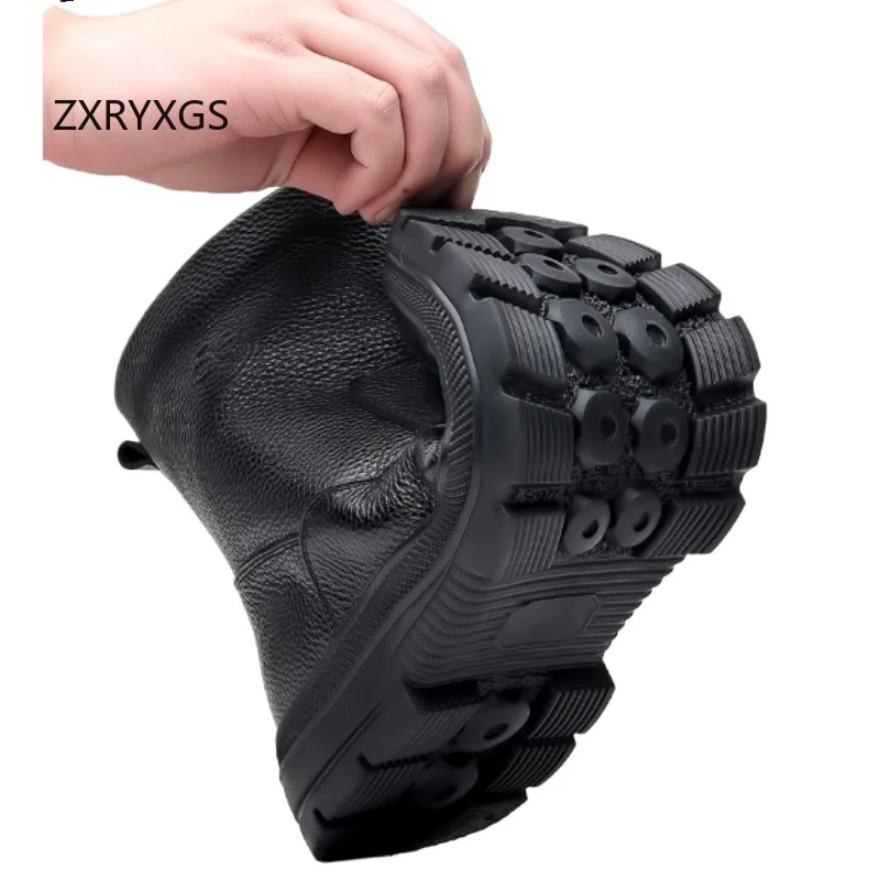 ZXRYXGS Temperament Trend Cowhide Wool Boots Men Shoes 2025 New Winter Snow Boots Flat Thick Sole Non-slip High Top Men's Boots