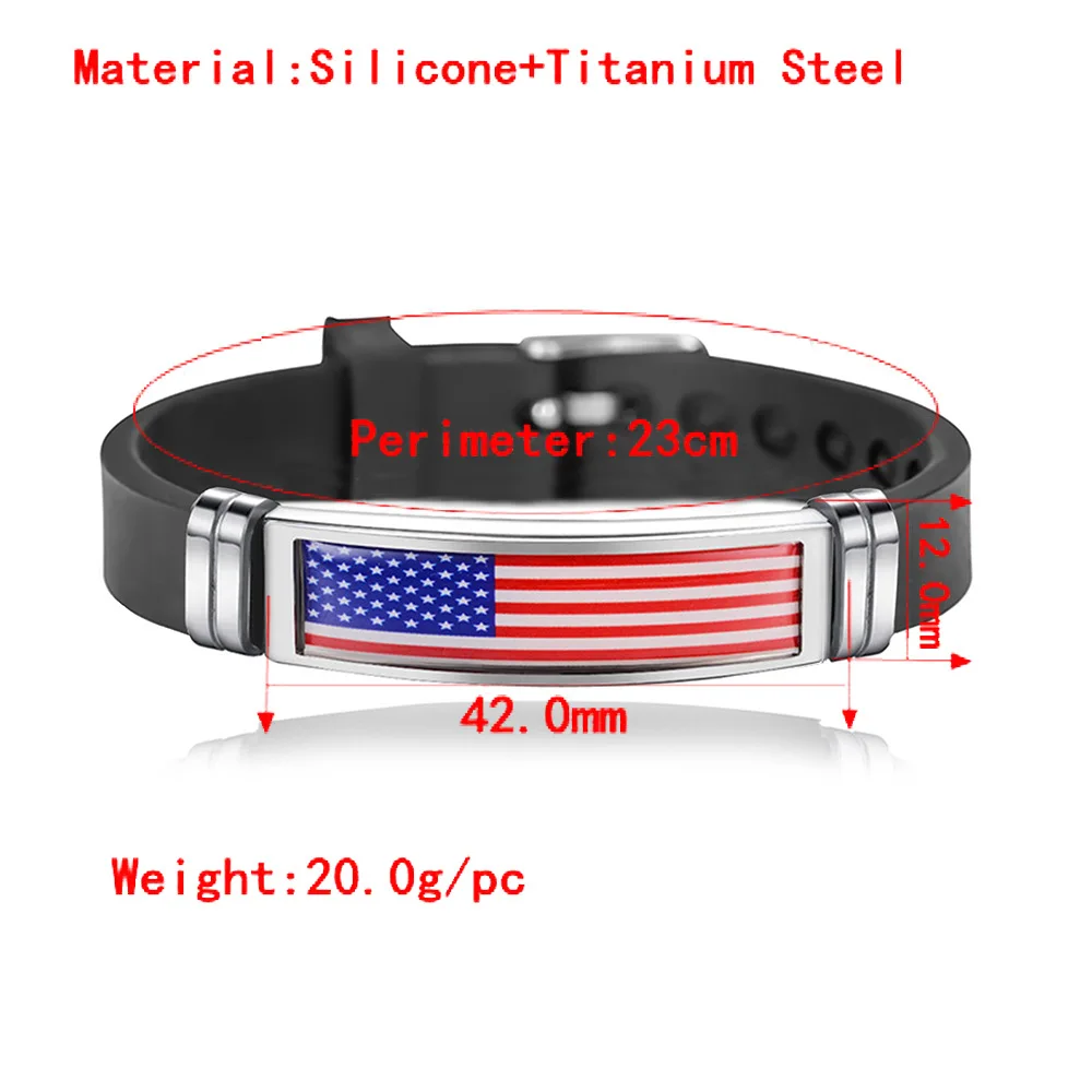 Spain America France Argentina Germany Canada Flag Bracelet Arab Sport Silicone Stainless Steel Bracelets for Men Women jewelry