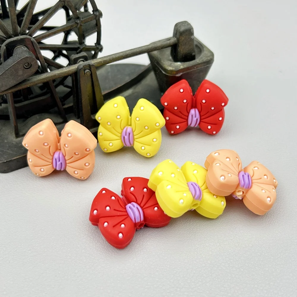 10PC Flower Bow Tie Beads 11Colors Teethe Baby DIY String Pen Bead Nipple Chains Jewelry Accessories Teethe Silicone Focal Beads