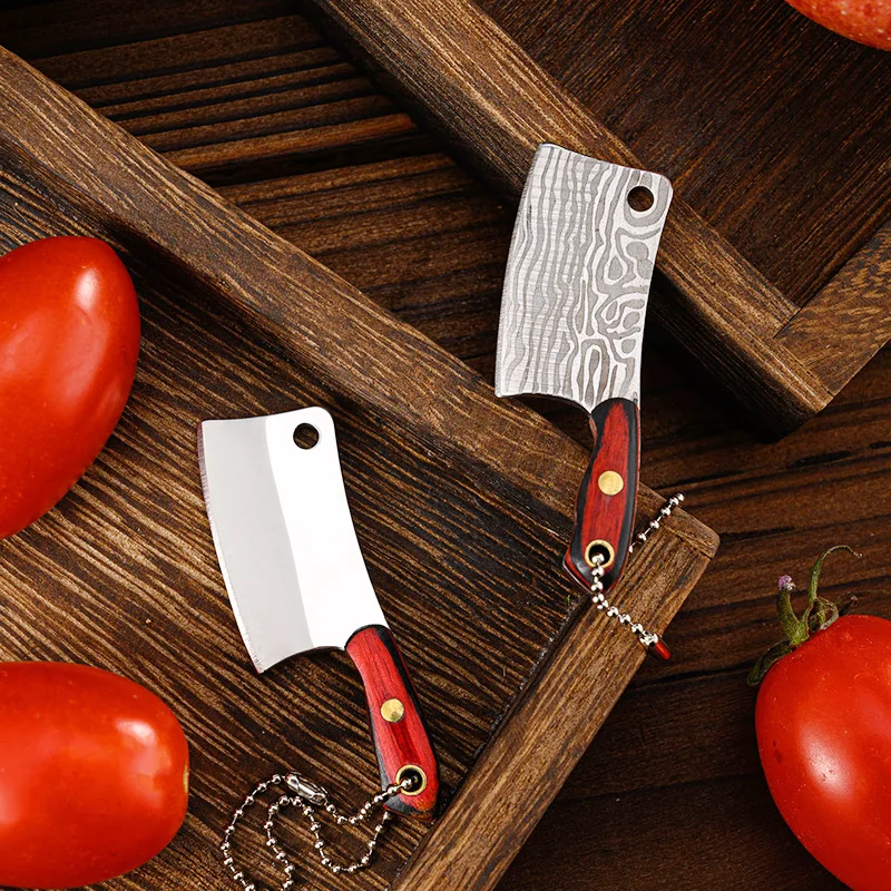 1Pcs EDC Portable Keychain Pocket Knife Stainless Steel Camping Small Mini Peeler Fixed Blade Wood Handle Kitchen Multi Knives