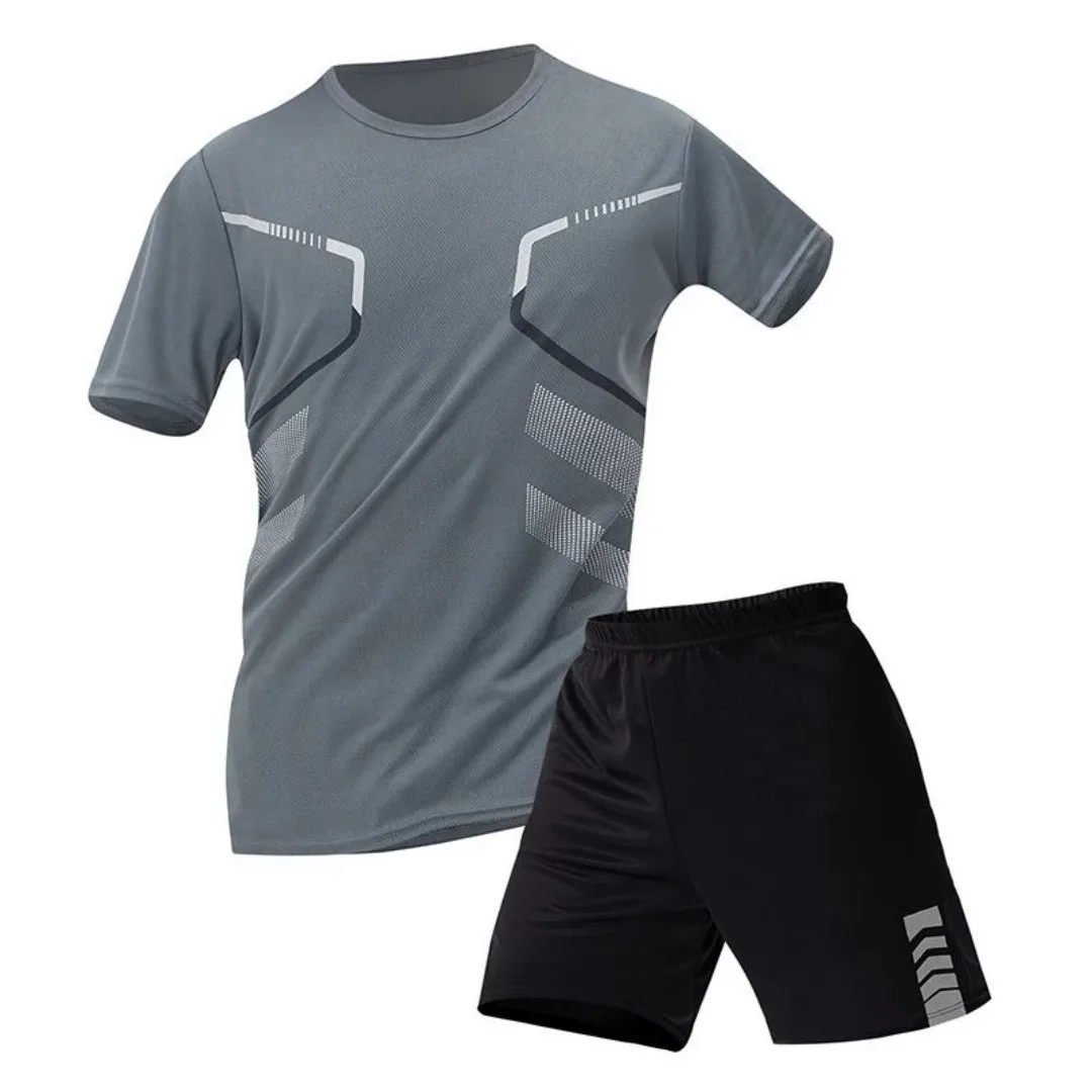 2025 summer new 2-piece men's quick-drying sports set leisure fitness running breathable short sleeves comfortable
