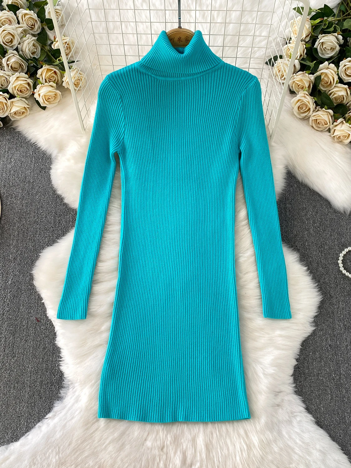 Ele High Ne Long Sve Gestrickte Dr Schlankheits-Basisschicht Herbst Winter Wickelrock Bequeme dehnbare figurbetonte...