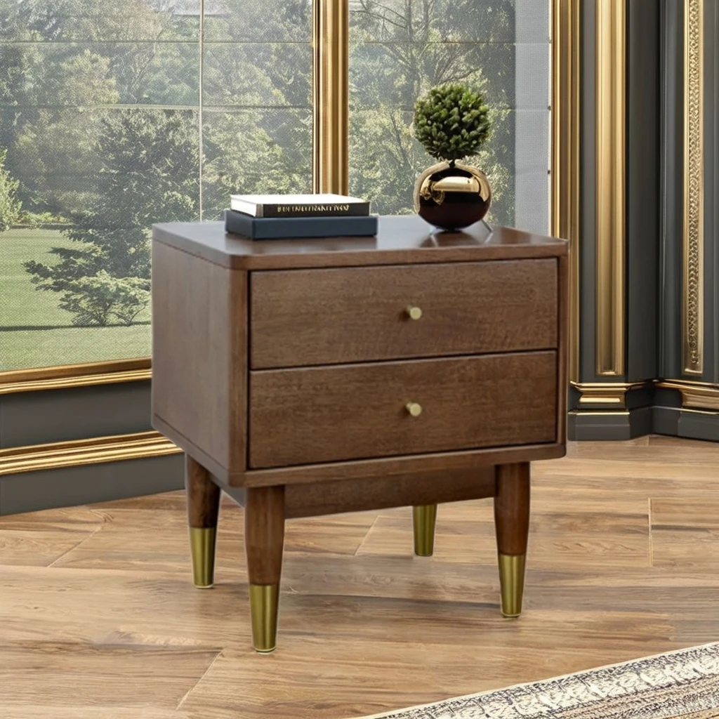 Antique-Style Solid Oak Bedside hot sale Table in Walnut Color Modern  Cabinet Lamp Table with  Drawers for Kitchen Use