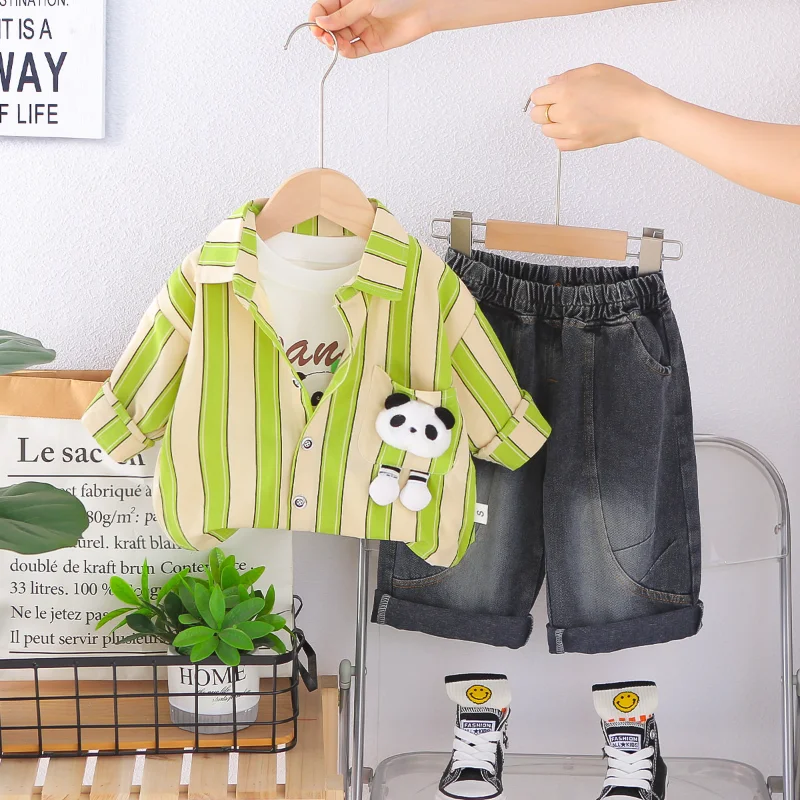 New Spring Autumn Baby Clothes Children Striped Long Sleeved Shirt T-Shirt Pants 3Pcs/Sets Infant Boys Clothing Kids Tracksuits