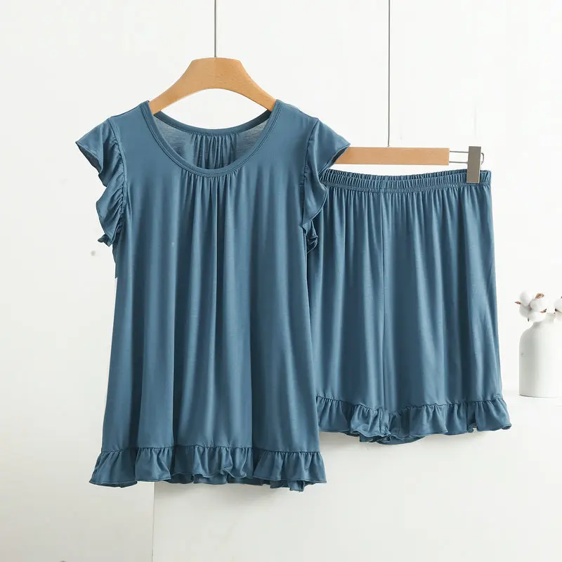 Modal Lace Vest and Shorts Pajama Set for Women, Peter Pan Collar Home Wear, Loose and Thin Two-Piece Outfit for Summer image 4