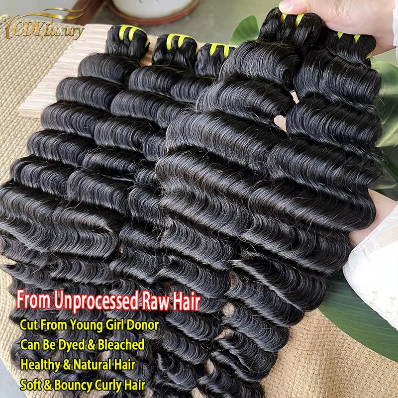 15A Unprocessed Raw Virgin Deep Wave Bundles 100% Human Hair Extensions Vietnamese Weaving Raw Human Hair Bouncy Curly Bundles