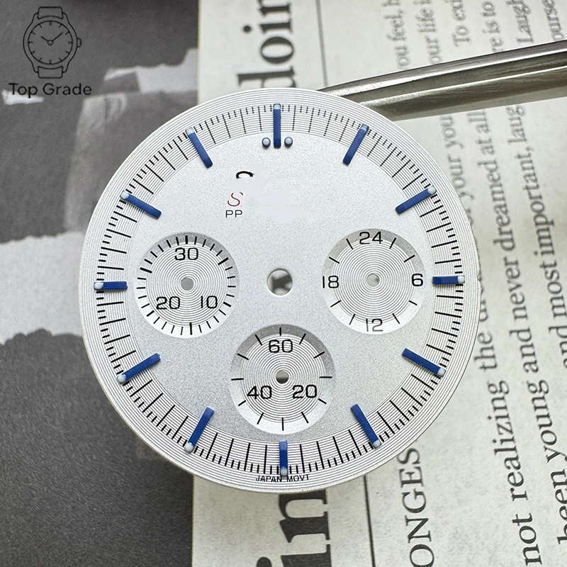 TG 32.5mm VK63 S logo Speed Matte White Dial Green Luminous for VK63 Movement High-Quality Watch Modification Accessories - view 4