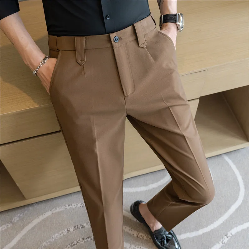 England Men's Business Casual Work Suit Pants Stretch Waistline Straight Slim Fit Bottoms Handsome Trousers Clothing