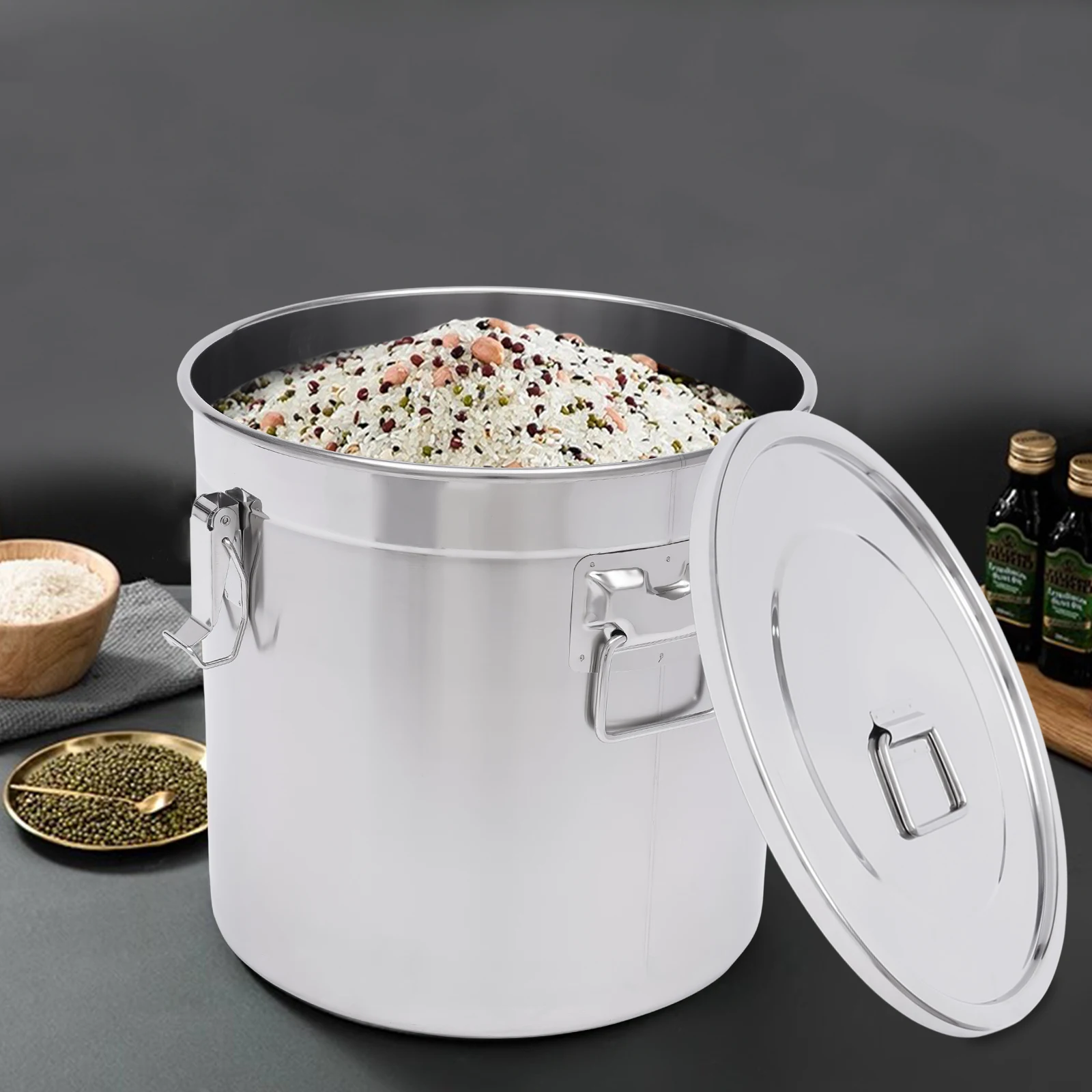 

12/33L Airtight Canister 304 Stainless Steel, 3.2Gal Canisters Container w/Lids and Sturdy Locking Clamp,for Rice, Flour, Grain