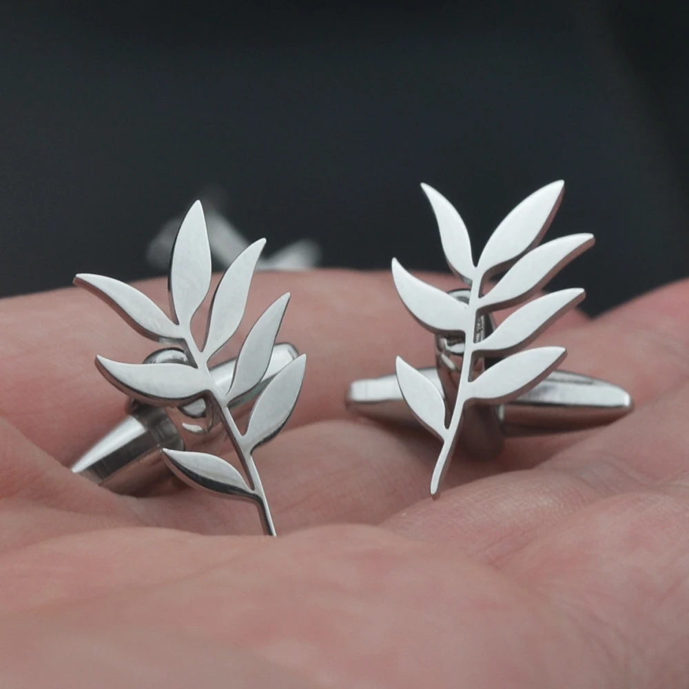 Wholesale Fashion Cufflinks Stainless Steel Olive Branch Pattern Cuff Ornaments Wedding Father Husband Holiday Gifts