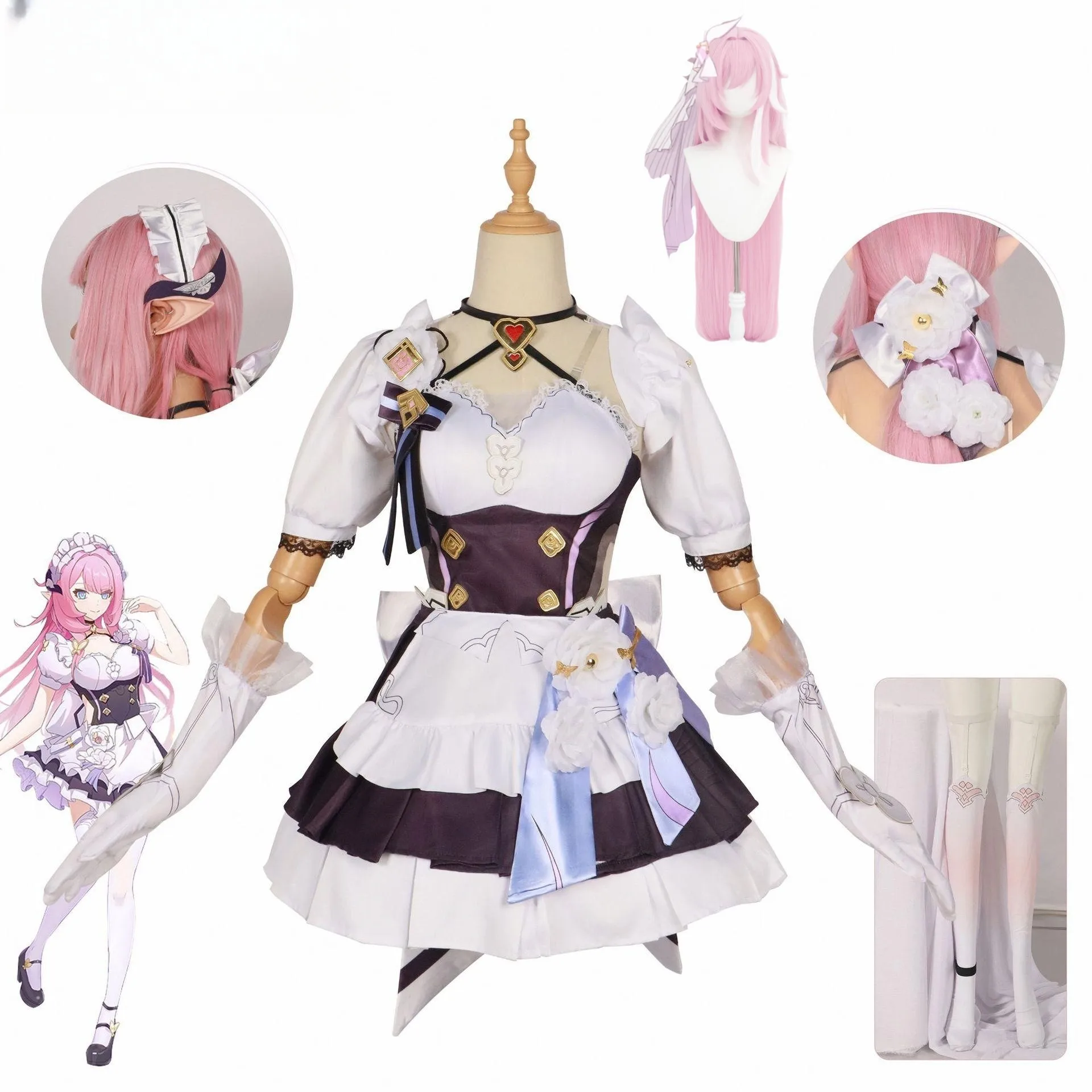 Honkai Impact 3. Elysia Cosplay Kostüm Elysia Perücke rosa Fee Dienst mädchen Kleid weibliche Halloween Weihnachten Karneval Party Outfits