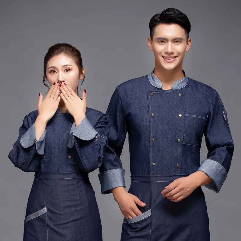 

Chef Uniform Long Sleeve Autumn and Winter Clothes Baking Pastry Cook Milk Tea Barbecue Chef Workwear Uniform Canteen Catering W