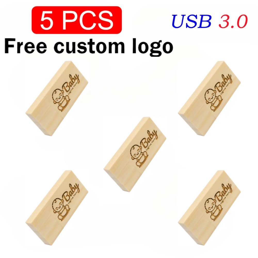 5PCS/LOT USB 3.0 Wooden USB+Box Pen drive 4GB 8GB 16GB 32GB 64GB USB Flash Drive Pendrive Memory stick 1PCS Free custom logo
