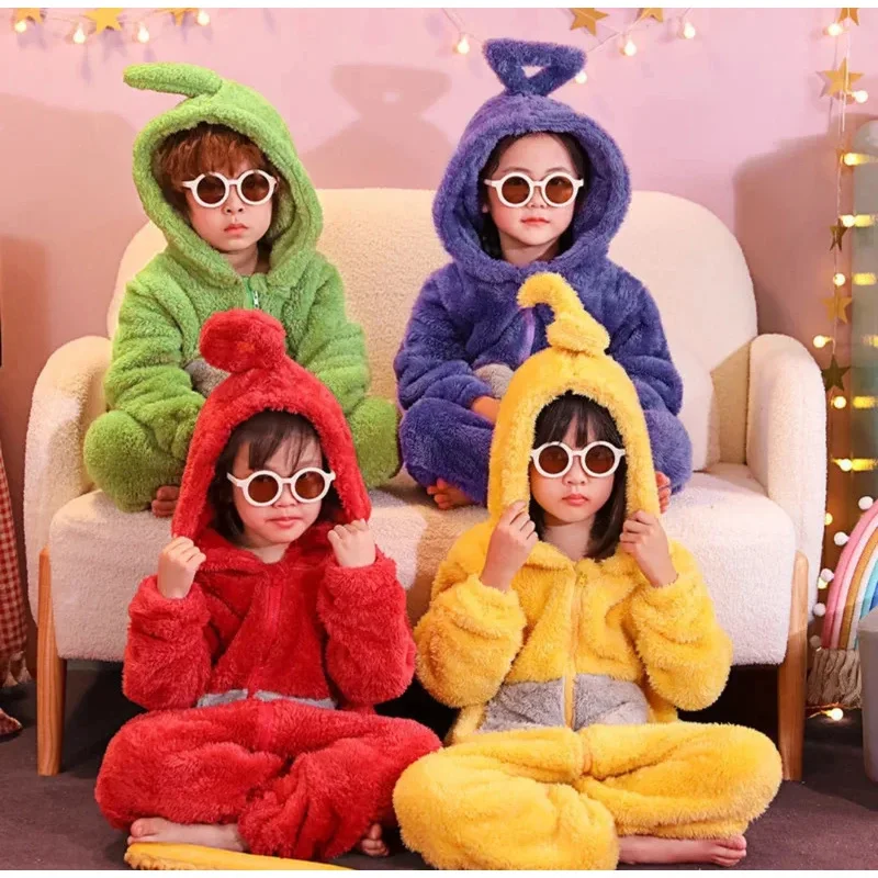 Adult Kids Spring Pajamas Thickened warm coral fleece one-piece straws Cosplay Adult Unisex Partywear Homewear