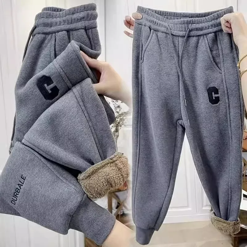 

plus Size Harajuku Sle Fce Lined Thiened Sports Sweatpants Loose Cuffed Casual Trousers for Men Autumn Winter Streetwear