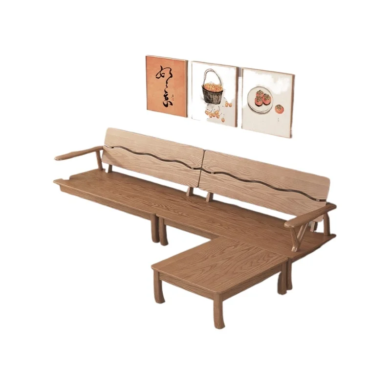 新しい中国風の全無垢材ソファ、アッシュ材、モダンでシンプルなリビングルーム、冬と夏の両用