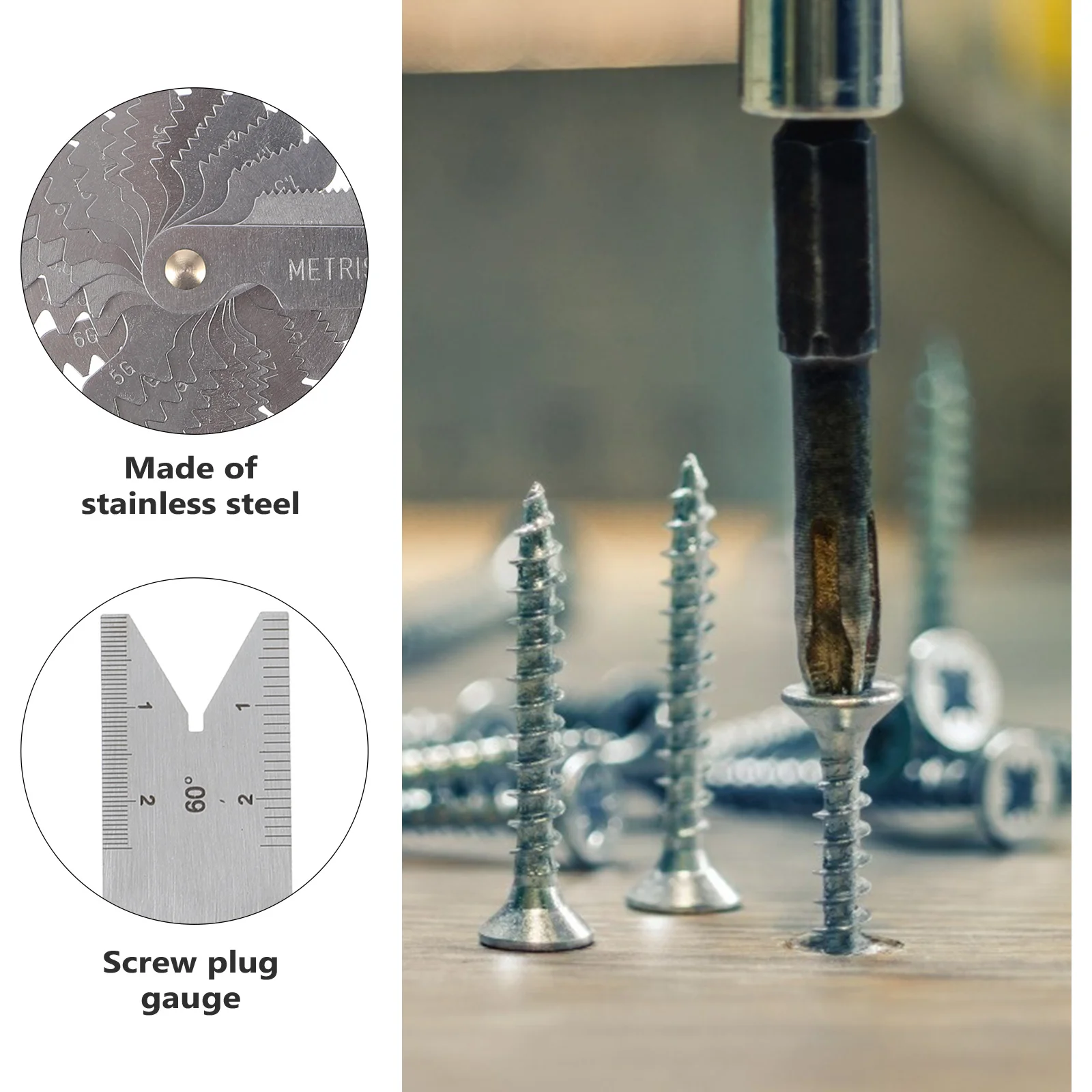 

4Pcs Thread Plug Gauge Stainless Steel Screw Pitch Gauge for Measuring External Thread Gear Tooth Metric Dimensions Precision