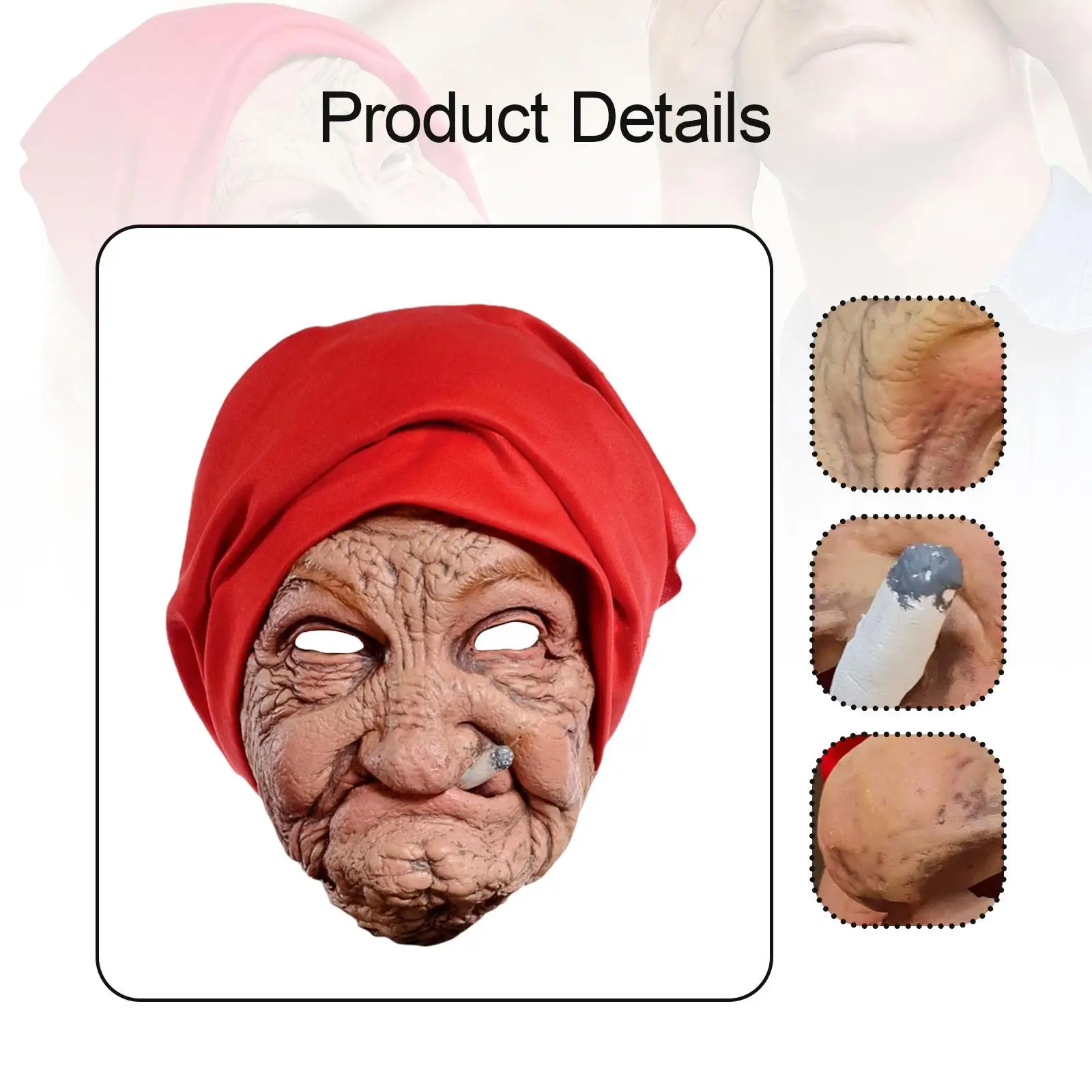 Máscara de cabeza de mujer mayor, vacaciones espeluznantes, juego de rol realista, accesorio de disfraz, vestido de lujo aterrador, fiestas temáticas, máscara de abuela de Halloween