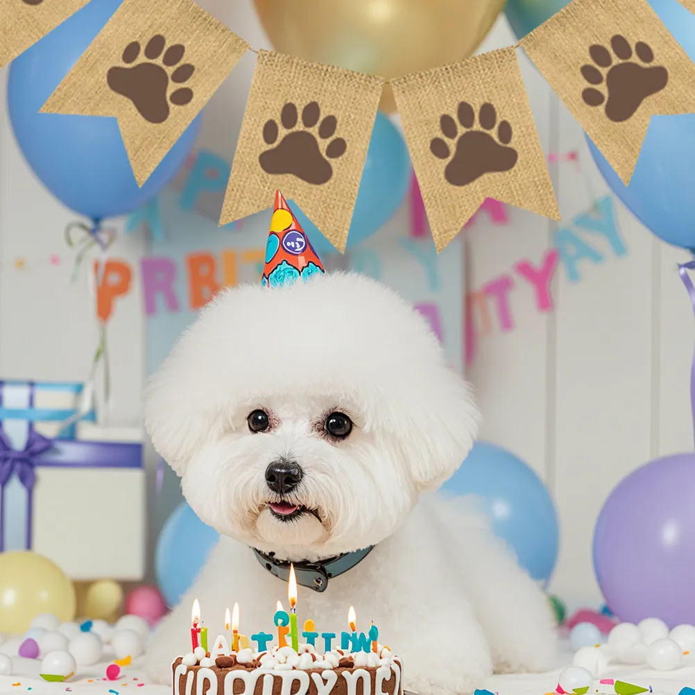 

Animal Party Pawprint Banner Premium Linen Swallowtail Dovetail Design Dog Theme Garland Bunting Flag for Festive Decor Photos