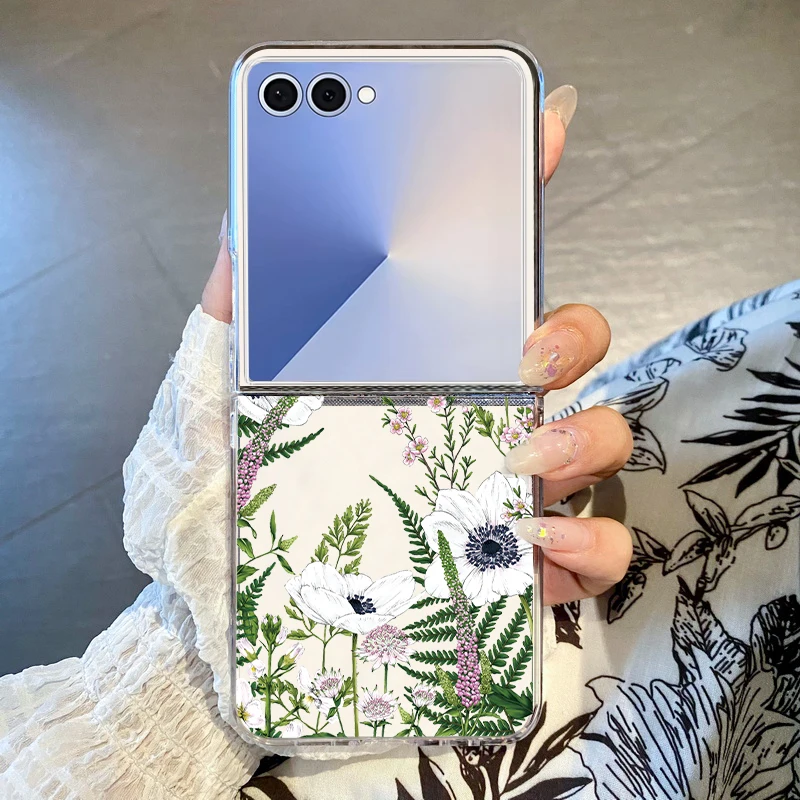 Blumen Pflanzen Muster Handyhülle für Samsung Galaxy Z Flip 7 5 6 4 3 5G faltbare harte PC-Abdeckung für Samsung Z Flip4 Flip5 Flip6