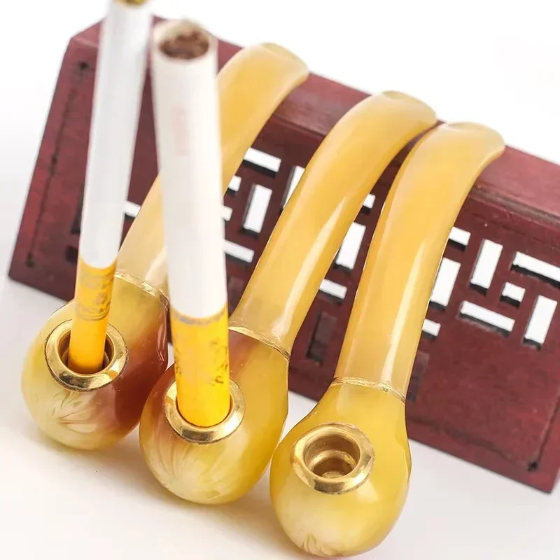 Portable handmade oxhorn pipe cut tobacco and cigarette Microfilter pipe old curved straight small pipe accessories Smoking Tool