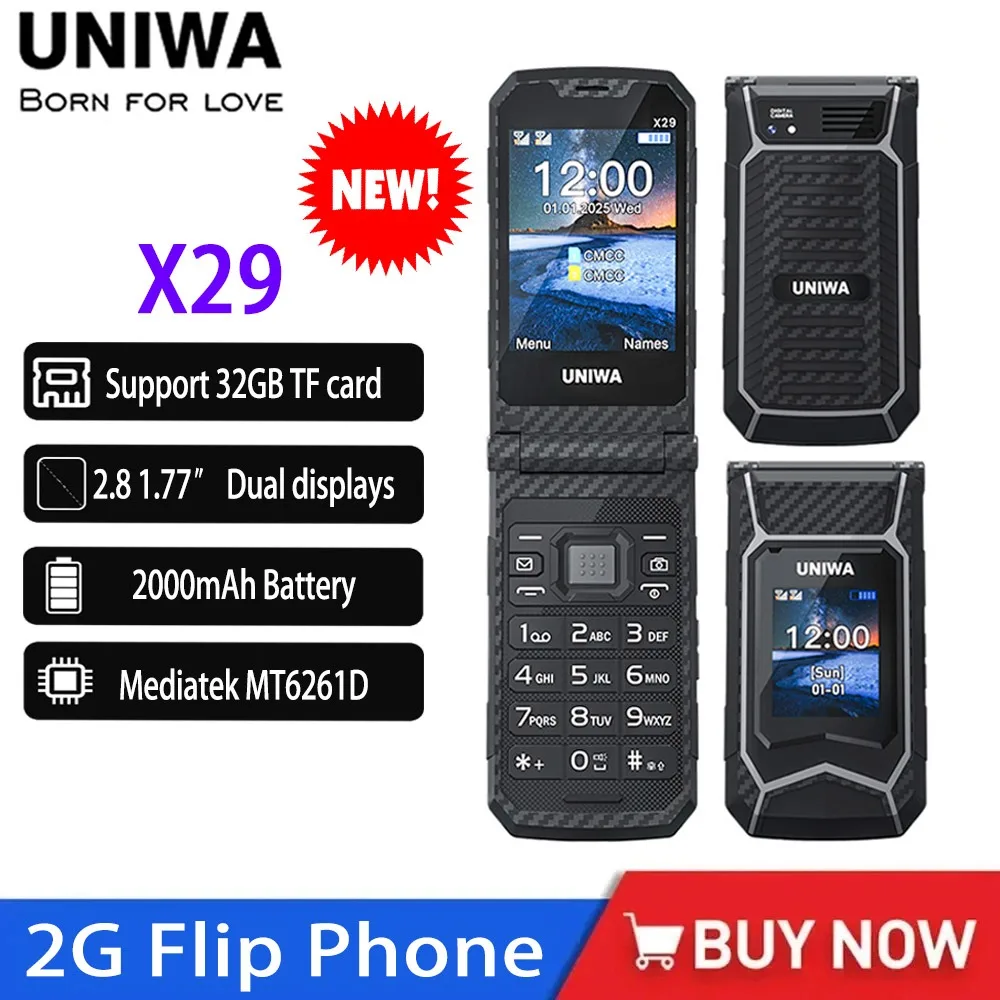UNIWA X29 Big Push-Button Loud Phone Senior Flip Mobile Phone GSM Dual Sim Russian Arabic Keyboard Old People Flip Feature Phone