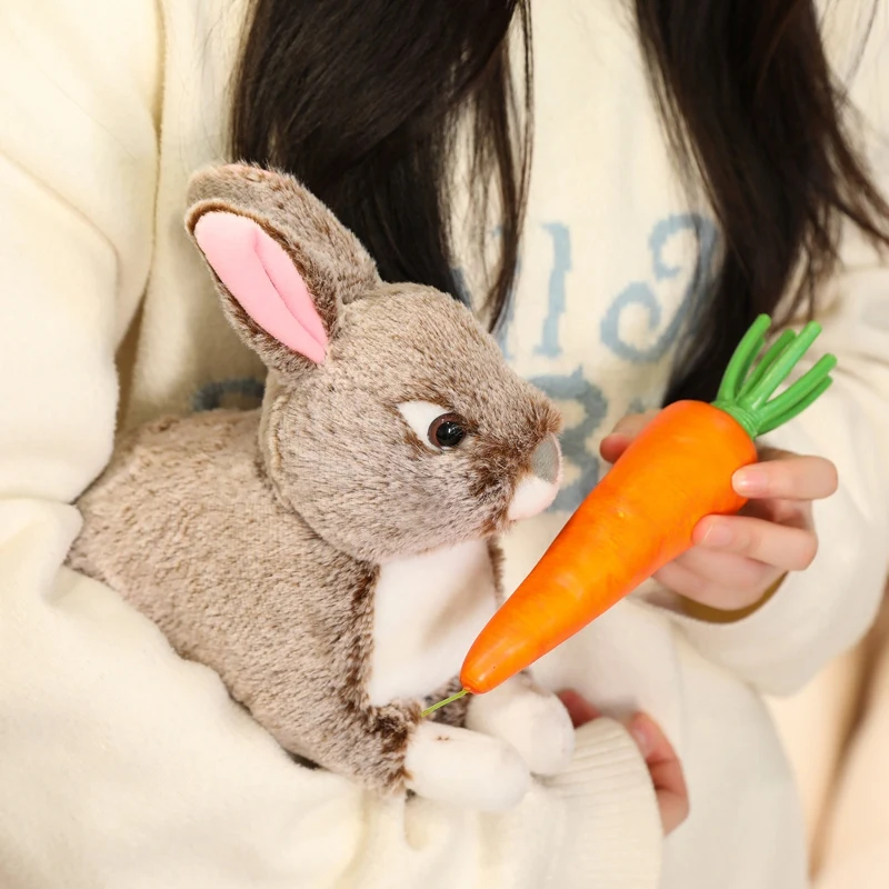 20/25cm Simulatie Kawaii Grijs Kaki Pluche Konijnenbont Realistisch Dier Paashaas Cartoon Konijn Speelgoed Model Cadeau