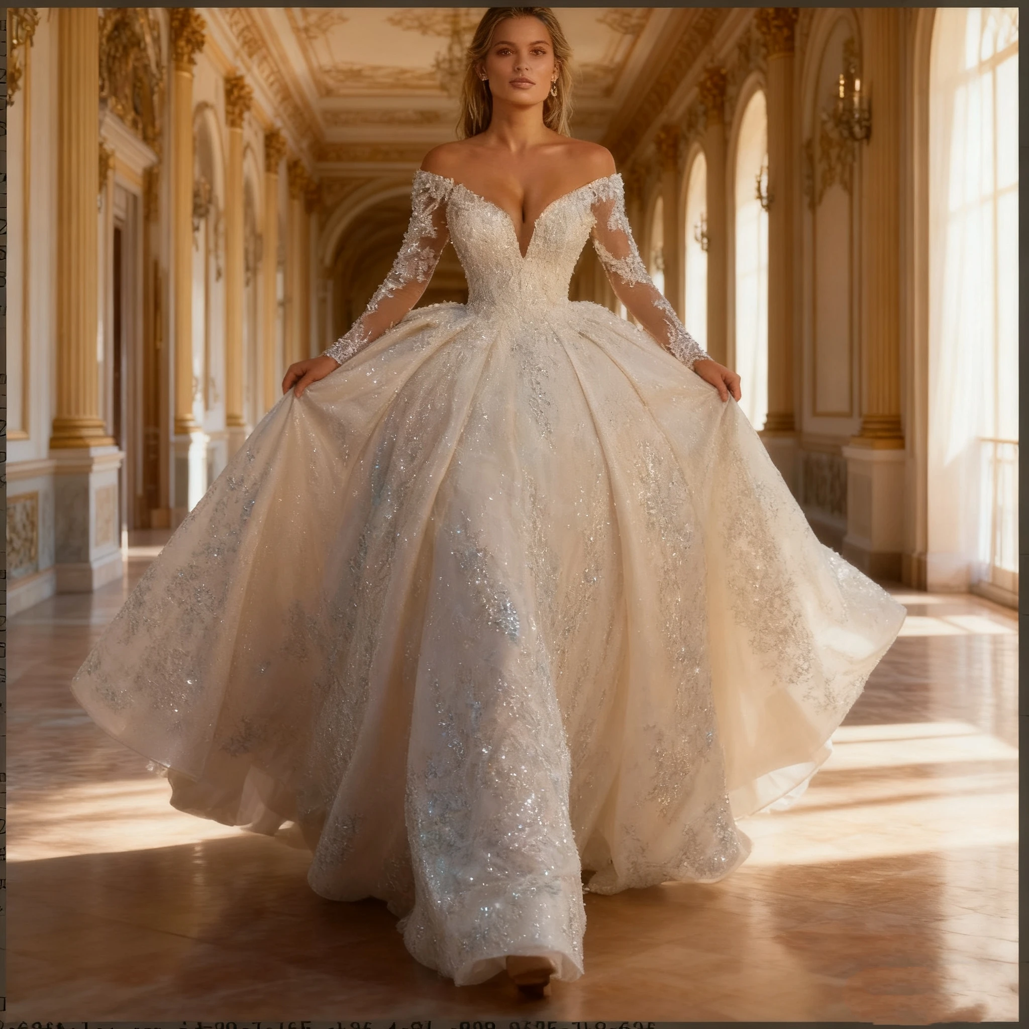 customized V-Neck Wedding Dresses Off The Shoulder Long Sleeve Shiny Applique Sequins Lace Princess Ball Gown vestidos de novia