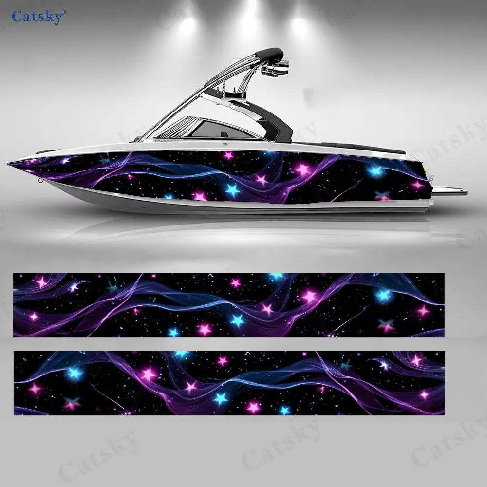 

Neon Star Stream Purple & Blue Boat Stickers, PVC Waterproof Vinyl Wrap Decals for Fishing Boats, Durable and Stylish Design