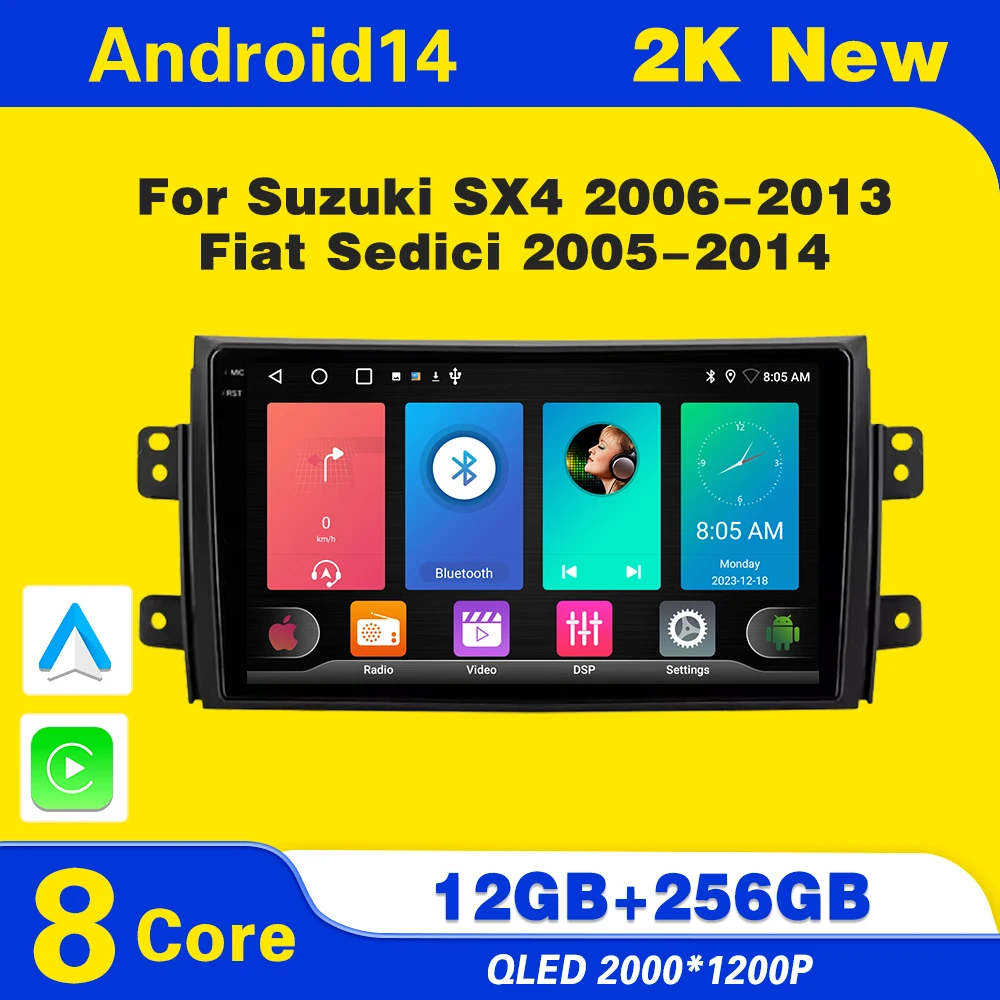 Android 14 Suzuki SX4 2006 - 2014 Car Radio Multimedia Video Player Navigation GPS Unit Bluetooth Wifi IPS Screen 2Din