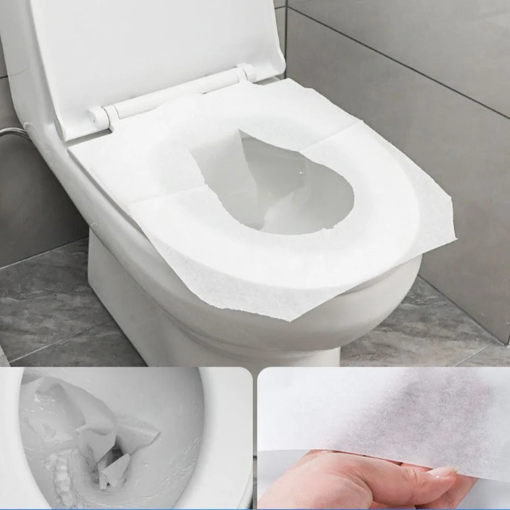 

200pcs Soluble Water Disposable Toilet Seat Cover Universal Large Size Toilet Paper Pad White Degradable Toilet Mat Travel