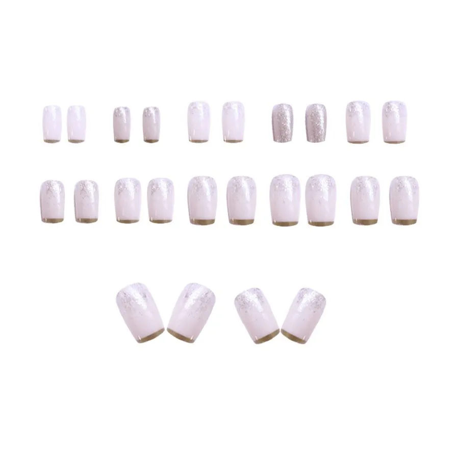 24 Pieces of French Style Short Square Press Nail Patch, Nude Color Short Fake Nails, Medium and Long Nail Glitter Wearing Nail