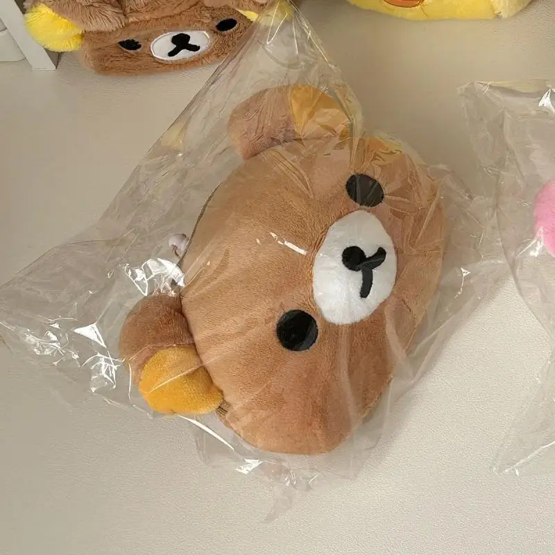 Mignon Rilakkuma peluche porte-monnaie sac à dos pendentif Portable en plein air dessin animé casque sac Mini sac de rangement avec corde extensible cadeaux