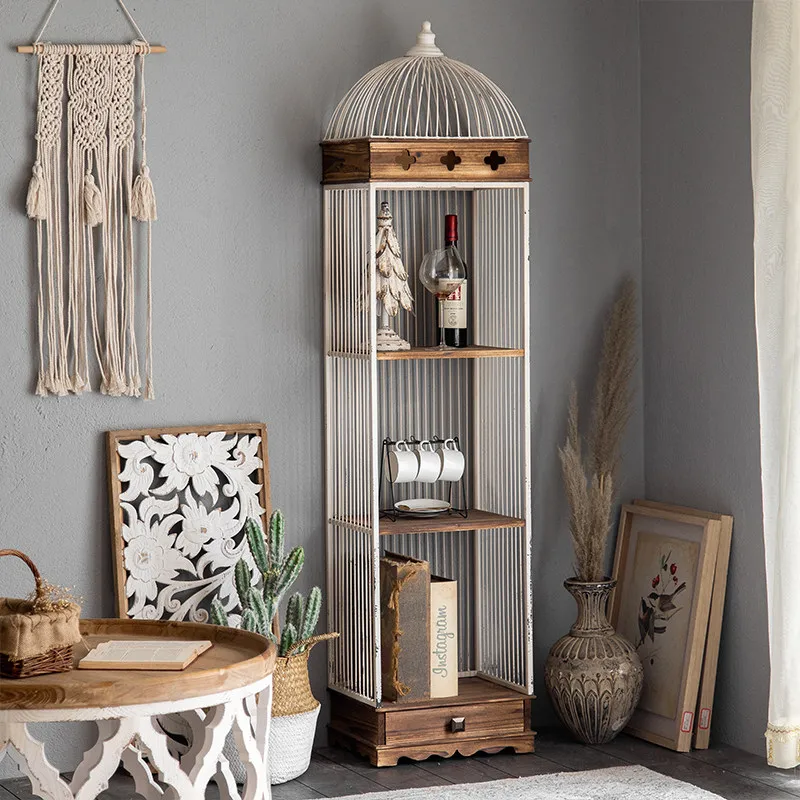 

Декоративная полка-книжный шкаф из массива дерева в форме птичьей клетки для дома, отеля, гостевого дома, винный шкаф