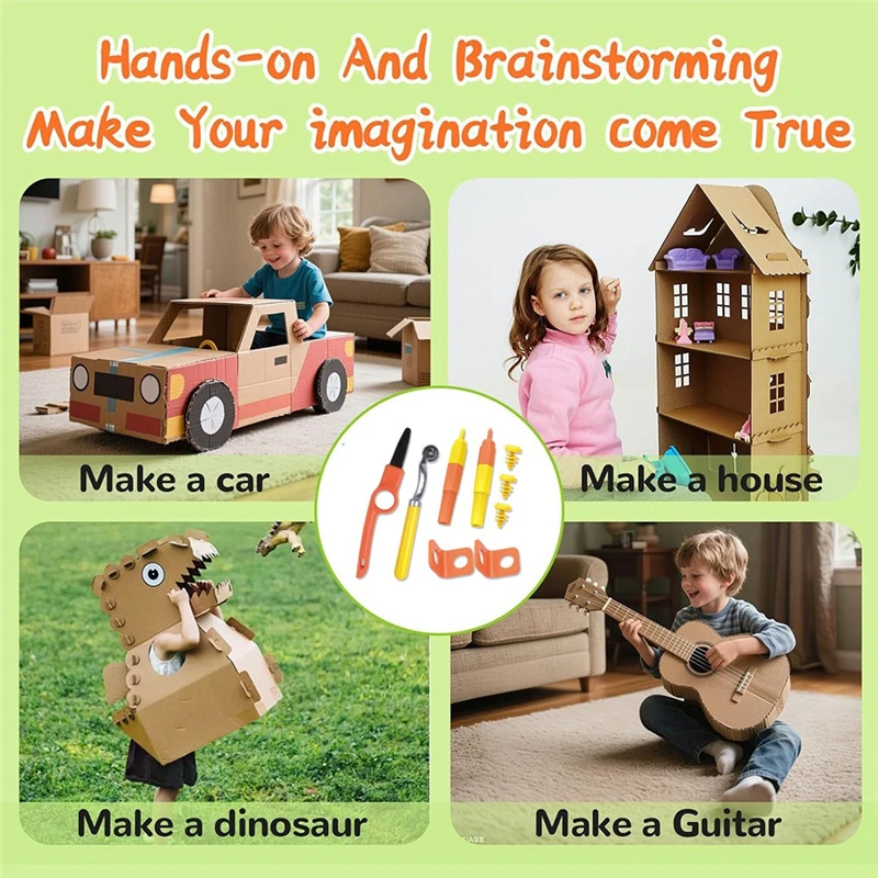 

At19-cardboard Tools For Kid With Cutter& Diy Screw Set 148/150pcs Nut Disassembly Storage Box Cardboard Construction For Family