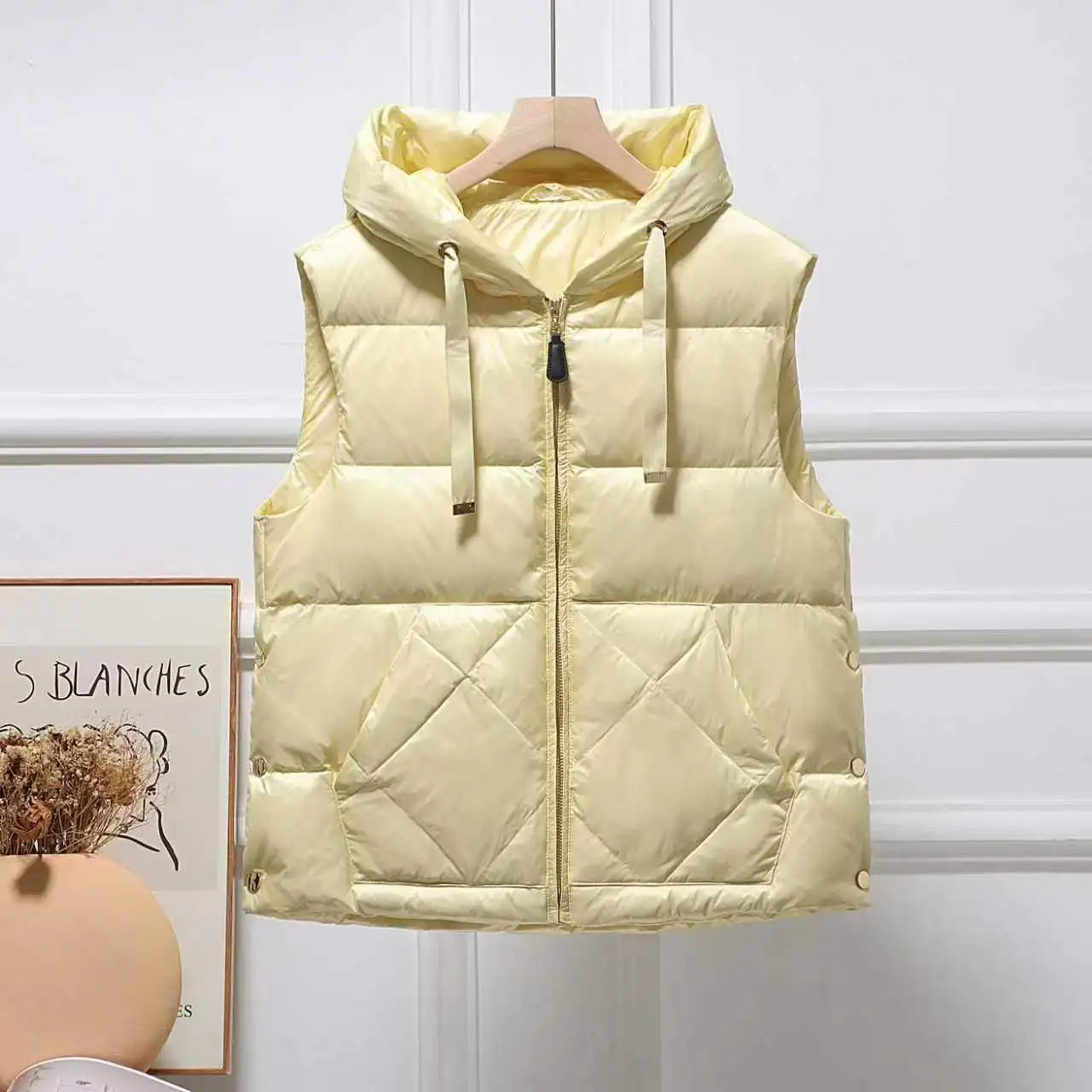 شتاء جديد المرأة أسفل سترة ort Sle Dstring خفيفة الوزن عادية الأبيض Du أسفل Jaet مقنعين سستة إغلاق اللون #2