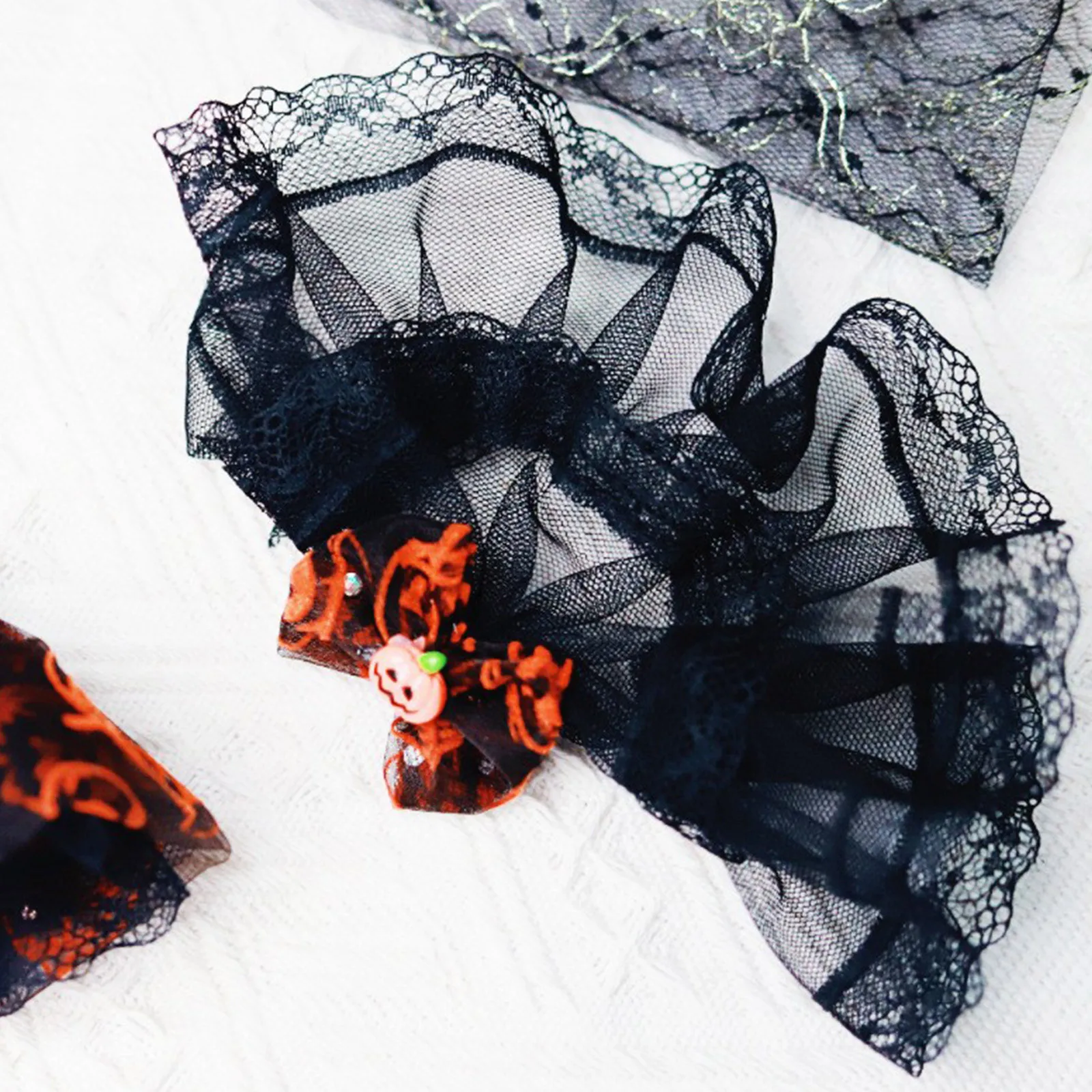 ‌ Labubu roupa de pelúcia para halloween, vestido de renda preta, padrão de abóbora, boneca fofa, acessórios de festa, tema assustador