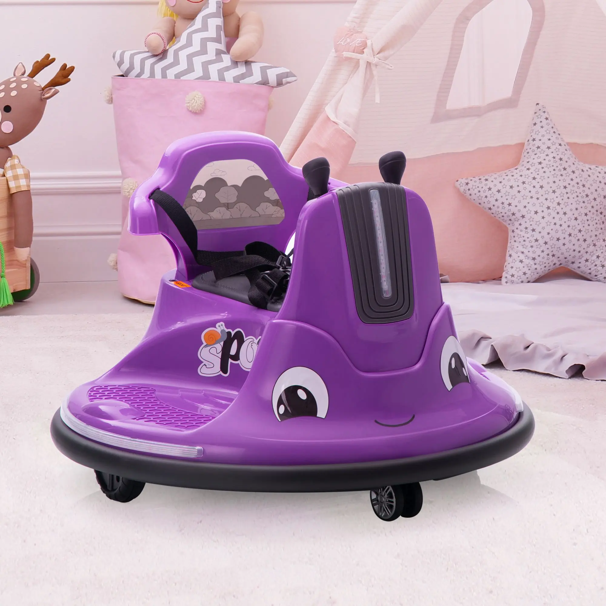 12V Snail-Shaped Kids Electric Bumper Car with Remote Control, Ride On Car with LED Lights, Music, 360 Degree Rotate