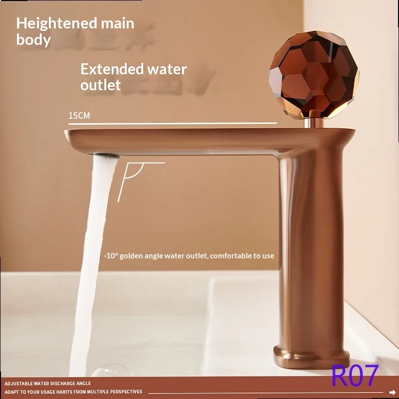 Faucet Crystal Basin Mixer Single Handle Hot Cold Water High Rise Bathroom