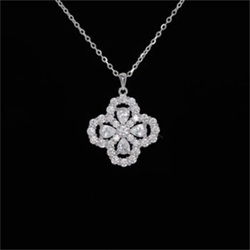 

ZFSILVER классический муассанит роскошное ожерелье с цветком клевера s925 стерлингового серебра подвески женские модные вечерние ювелирные изделия подарки MS-1911B